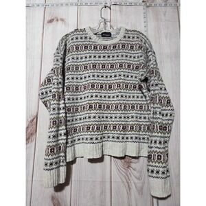 Vintage Patterned Knit Sweater‎ Mens Large Crewneck Geometric Print Pullover 3D